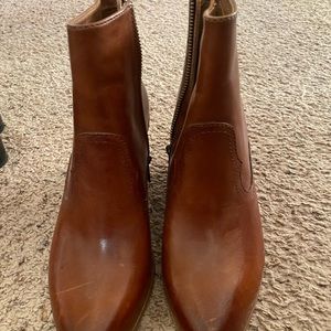 Frye, booties, cognac, 2 inch heel